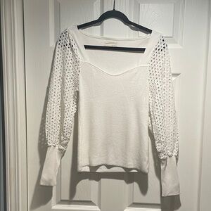 Anthropologie Eyelet Sleeve Sweater White Size M